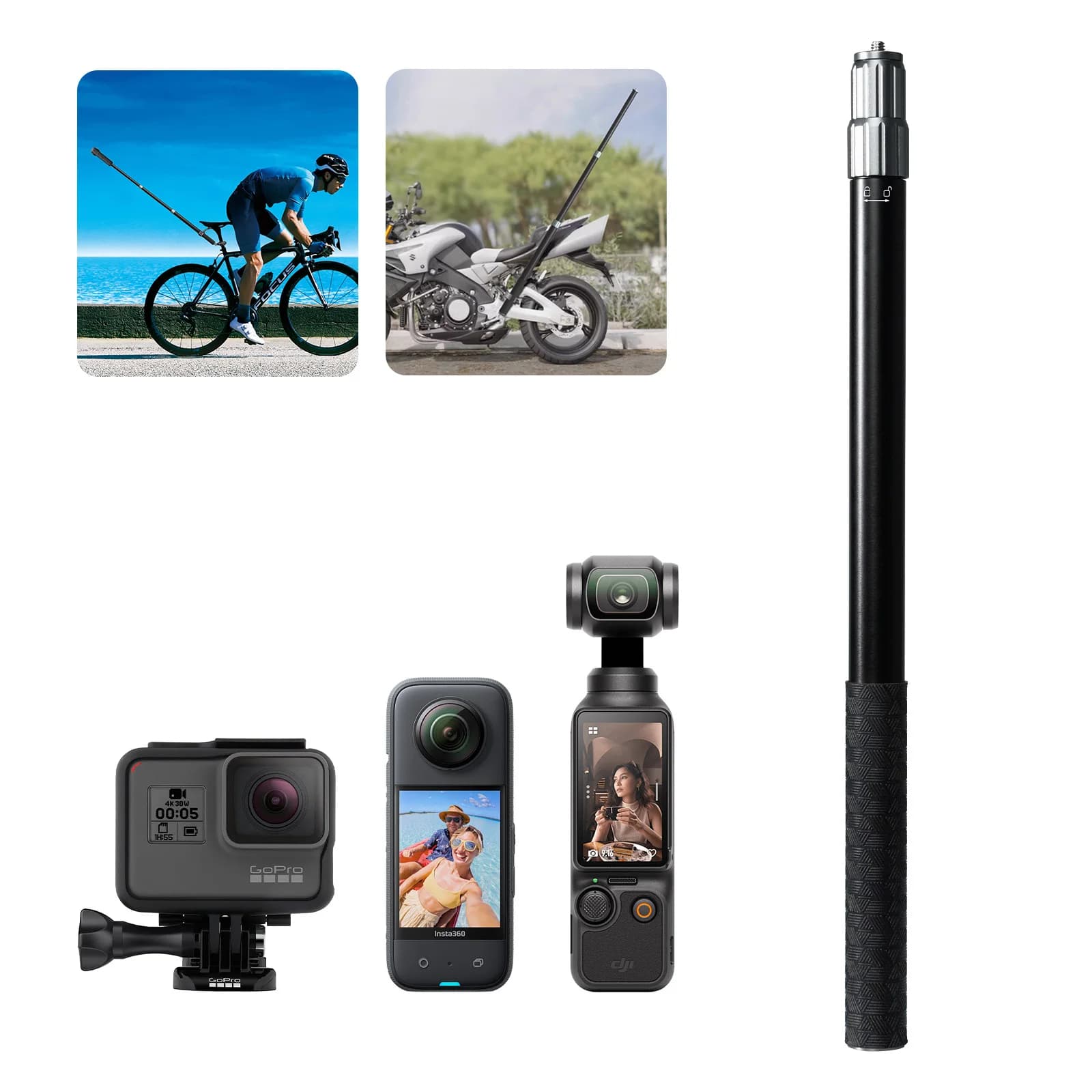 Asta di Prolunga Regolabile in Lega di Alluminio per Action Camera | Interfaccia universale da 1/4 di pollice compatibile con GoPro/Insta360