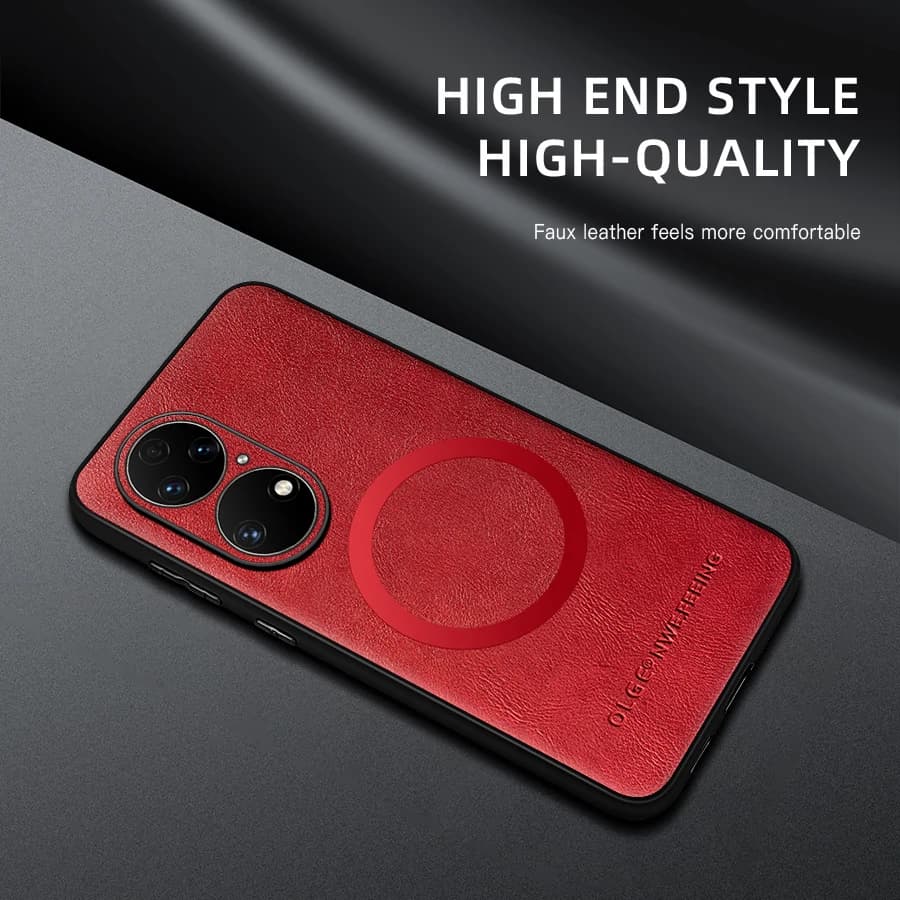 For Huawei P50 P50 Pro P50E PU Leather Magnetic Ring Soft Edge Anti-Drop Anti-Fingerprint Phone Case