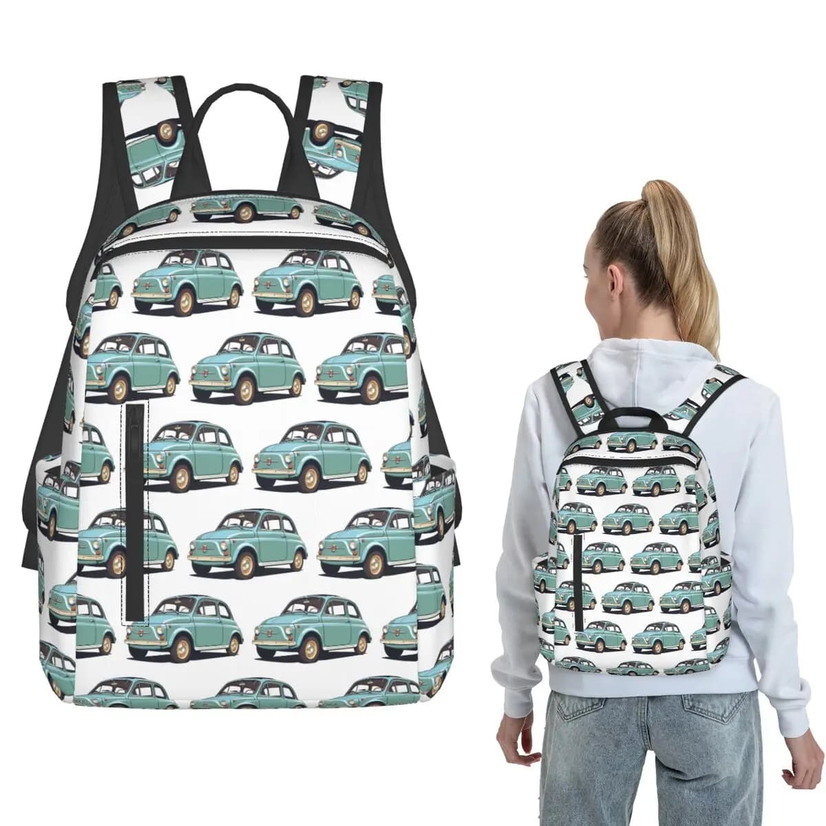Zaino Fiat 500 Daypack per ragazzi e ragazze, borsa per libri, borsa da scuola, borse a tracolla per uomo e donna