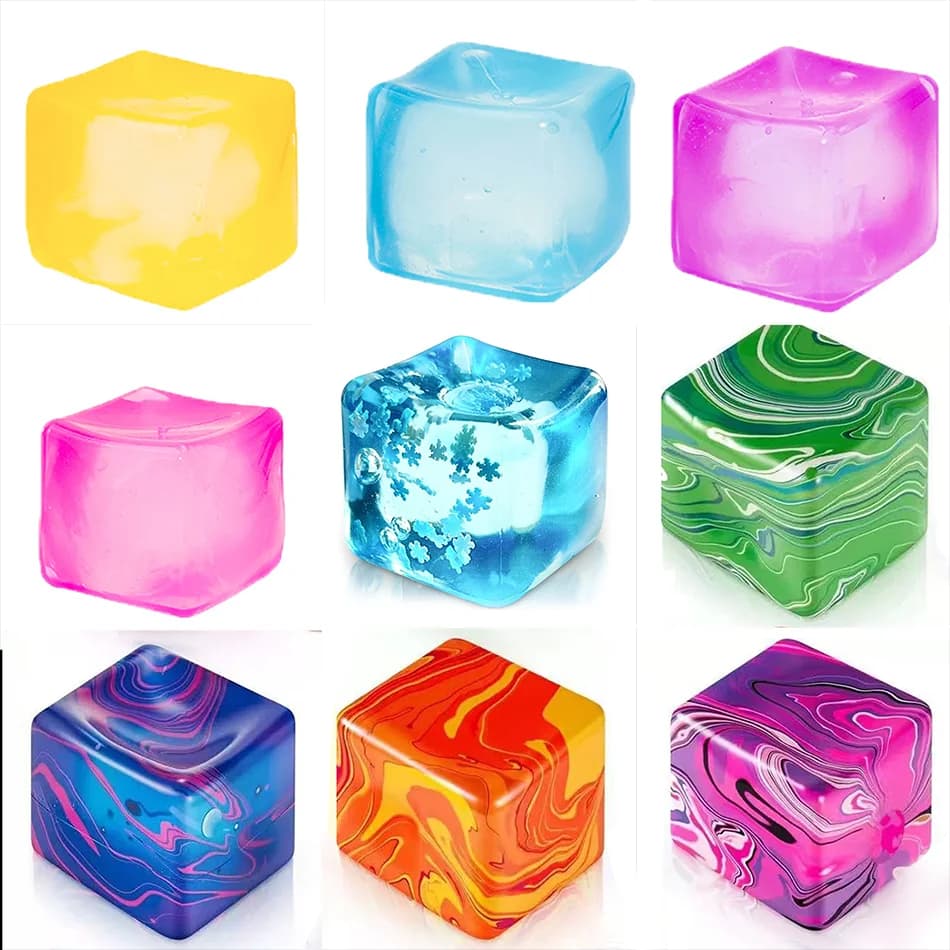 Cubetti di Ghiaccio Trasparenti in TPR Morbido, Palline Antistress a Lenta Risposta con Paillettes, Giocattolo Elastico da Spremere per Alleviare lo Stress