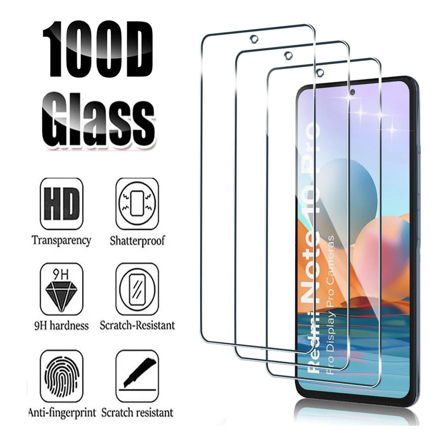 Proteggi schermo HD da 2/4 pezzi per pellicola in vetro temperato Xiaomi Redmi Note 10 Pro