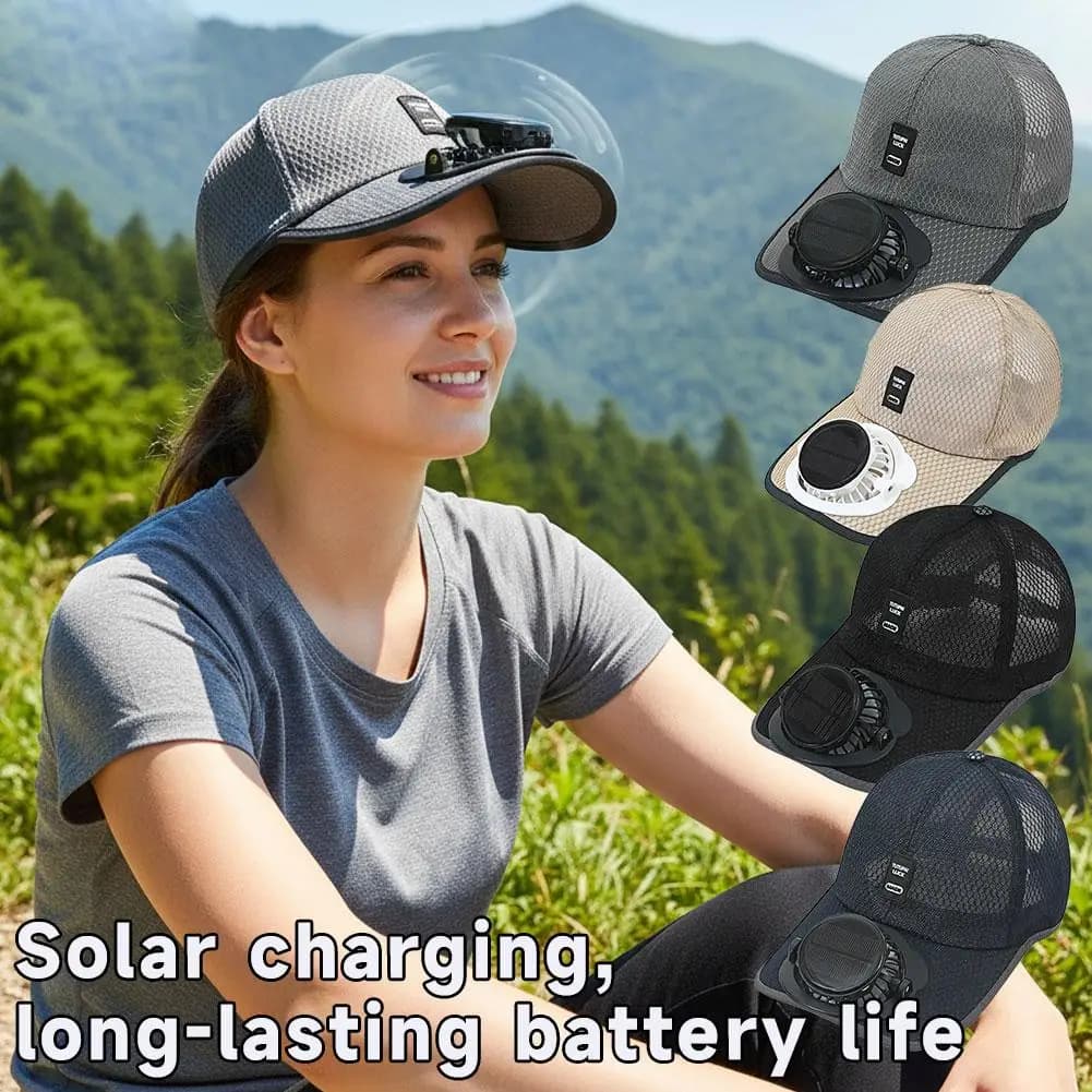 Cappello da Baseball con Ventilatore Ricaricabile Solare e USB, Rete Traspirante, Velocità Regolabile, Protezione Solare per la Pesca