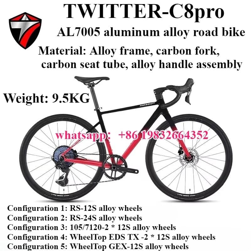 TWITTER 2025 New Road Bike C8pro Ultra Lightweight AL7005 Aluminum Alloy with Hydraulic Disc Brake and Alloy Wheels