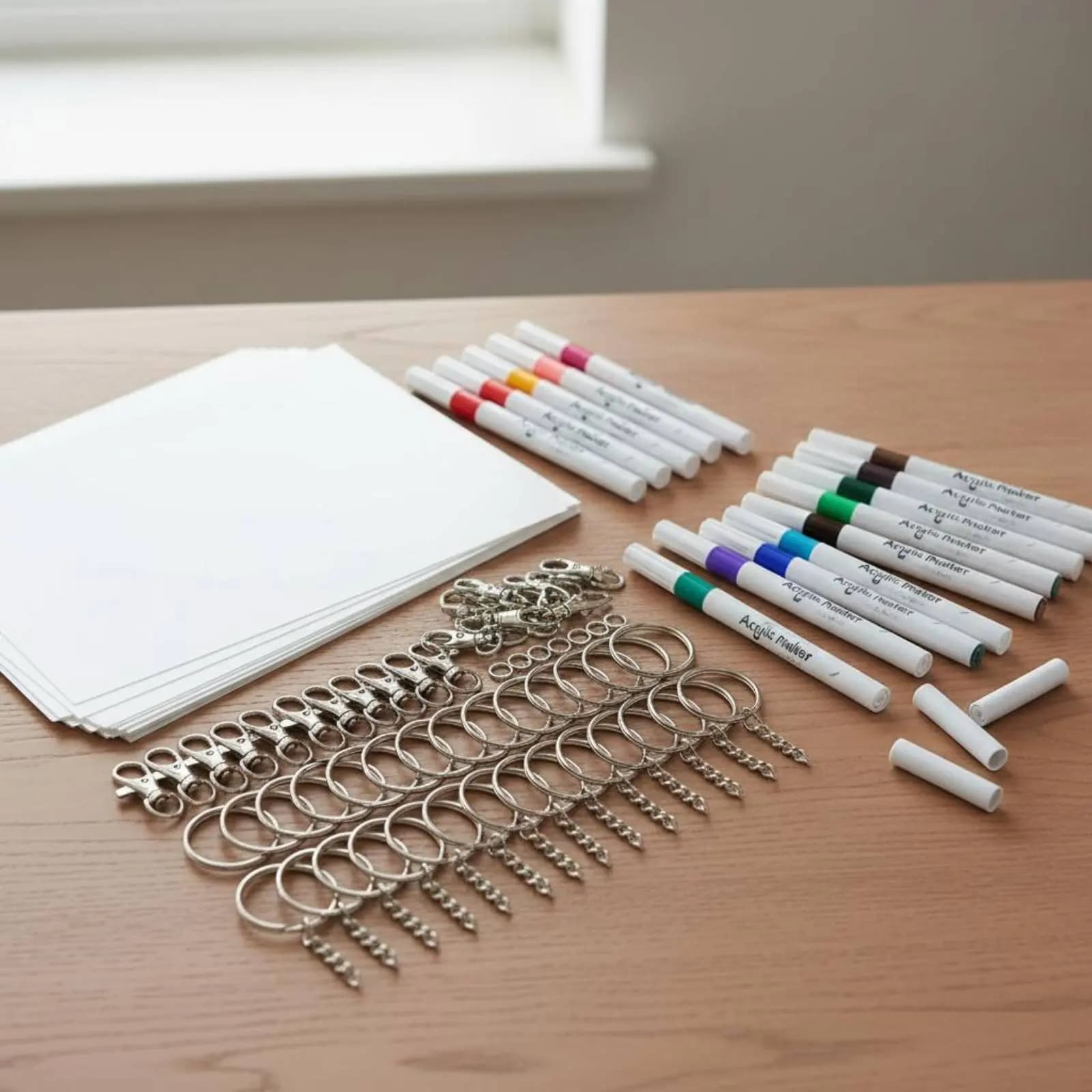 Kit Portachiavi in Carta Termoretraibile da 87 Pezzi, Set Completo con Fogli di Plastica Termoretraibile, Forniture per Creazione Portachiavi Fai-da-Te, Include Pennarelli