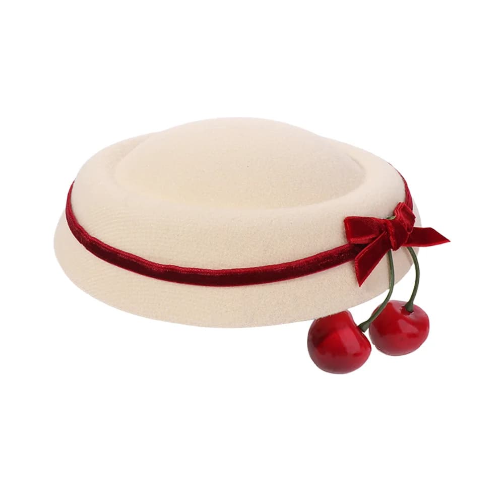 Hair Clip with Velvet and Cherry Flake, French Style Hair Accessories, Round Hat Clips, Copricapo, Berretto, Women's Clip, for Dance Shows