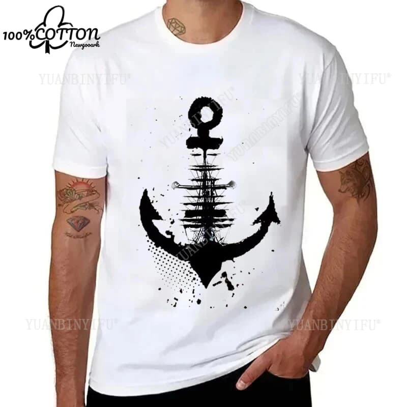 Moda per il tempo libero Rifiuta affondare T-shirt regalo stampata con ancoraggio per barca marina in mare T-shirt ampia in cotone per unisex versatile stile americano