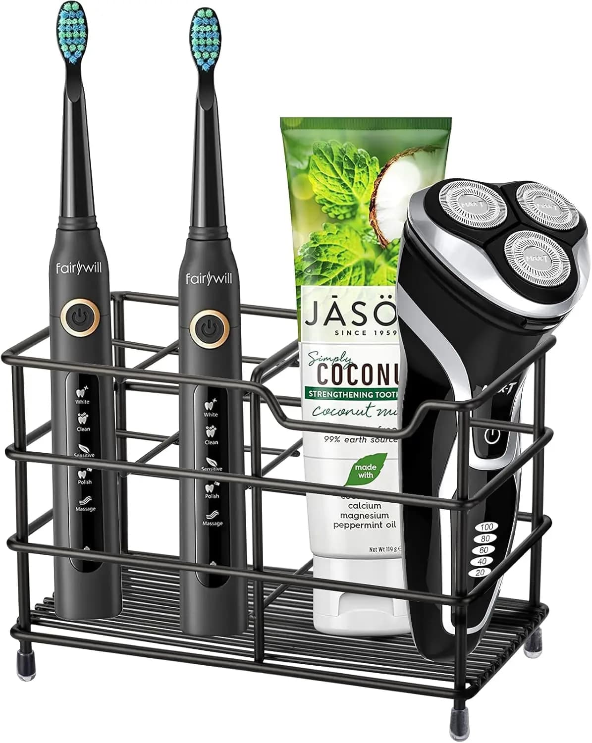 Portaspazzolino da Bagno Grande in Acciaio Inossidabile Nero con Organizzatore e Contenitore per Dentifricio