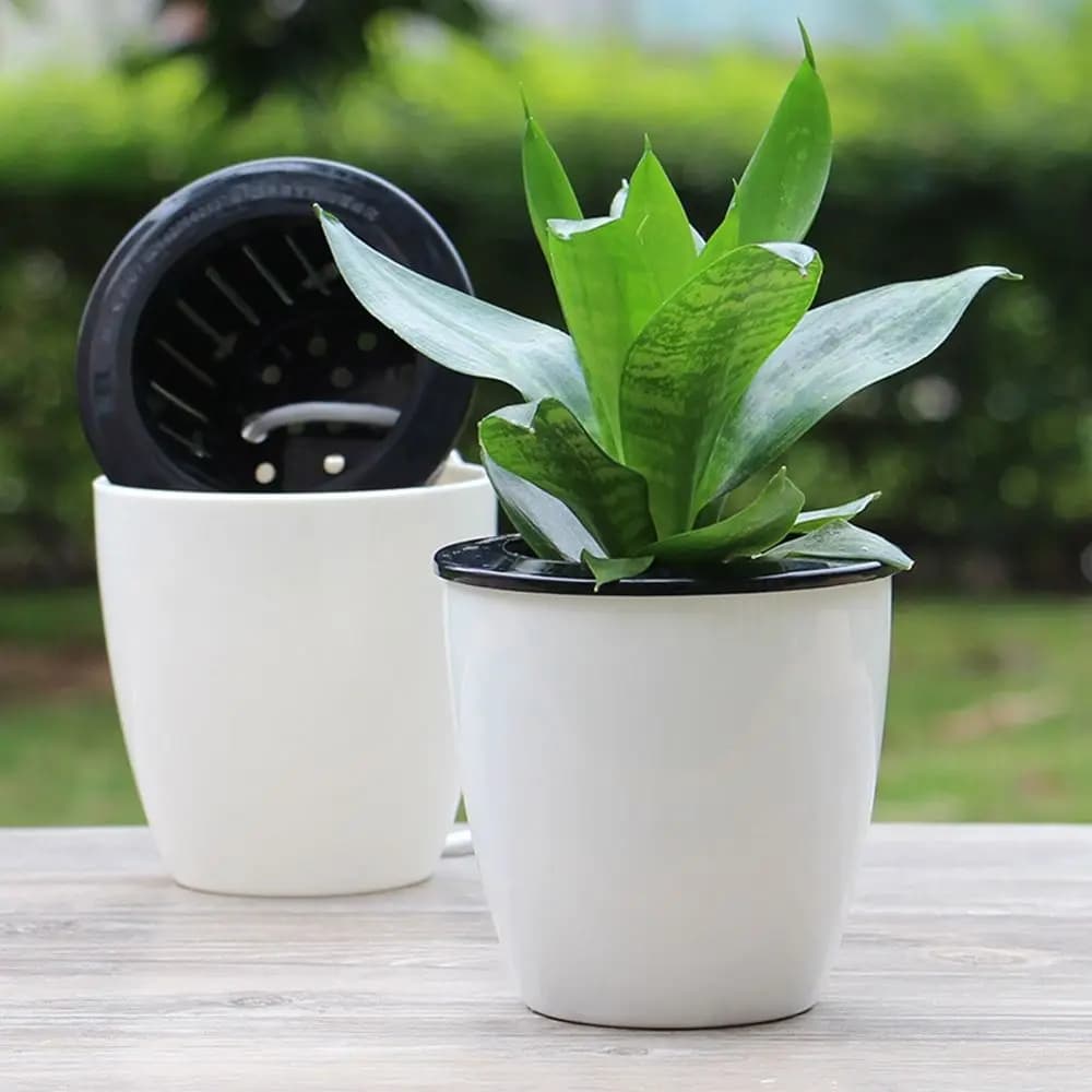 Vasi per Fiori in Resina con Sistema di Auto-Irrigazione per Ufficio e Giardino, Decorazione Casa, Cesto per Piante