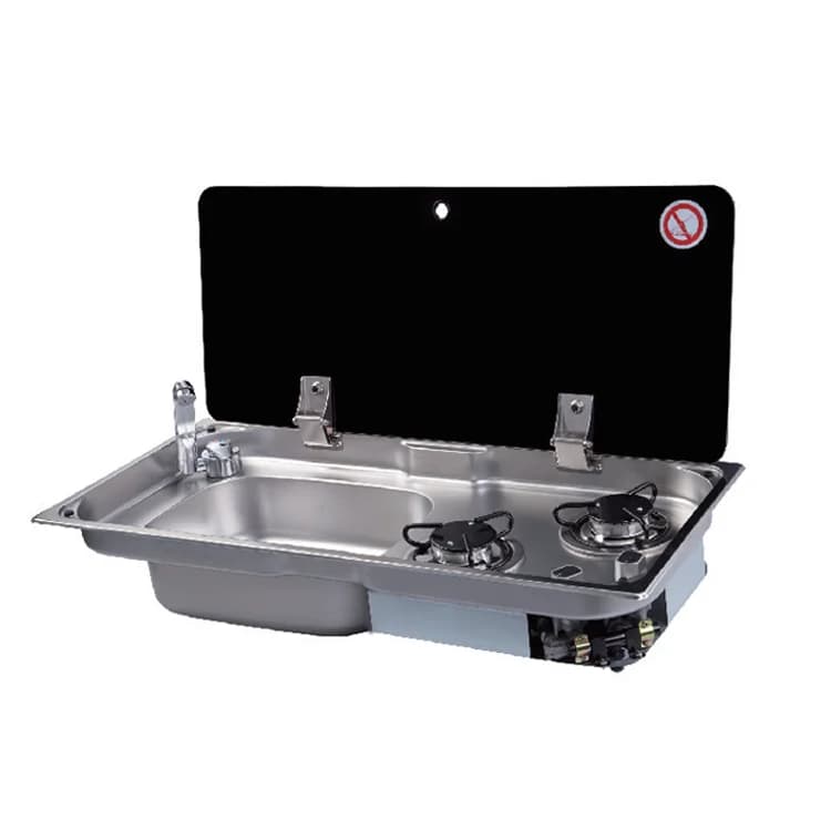 Fornello a gas da campeggio a 2 fuochi incorporato a gas per camper di vendite calde con lavello con coperchio