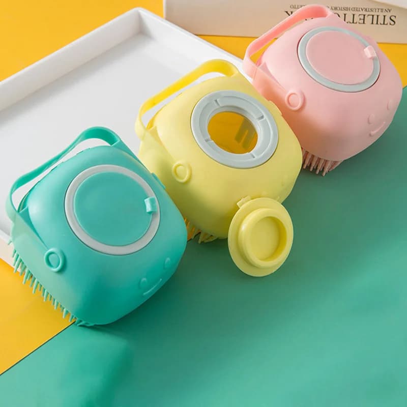 Spazzola per Shampoo per Cani 80ml Blu/Rosa/Giallo, Pettine Massaggiante per Gatti, Spazzola per Toelettatura in Silicone Morbido per Animali Domestici a Pelo Corto