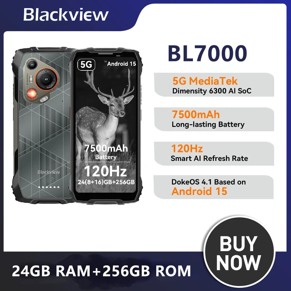 BLACKVIEW 5G AI Telefono robusto Depseek GPT BL7000 6.78 "2.4K 120Hz 8GB 256GB Telefono cellulare 7500Amh 50MP Smartphone Android 15 NFC