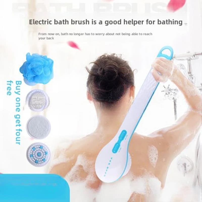Spazzole spa rotanti per doccia con manico lungo 36 cm, per massaggio elettrico impermeabile, per pulizia del bagno, lavaggio del corpo, doccia