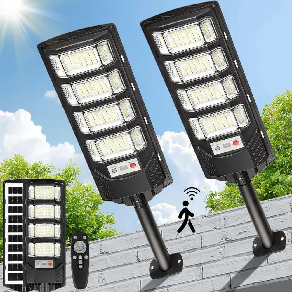 Luci LED da Esterno: Confezione da 2 Lampade Stradali Impermeabili da Esterno con Sensore di Movimento, da Crepuscolo a 12000 Lumen, Lampada a Parete Alimentata a Energia Solare