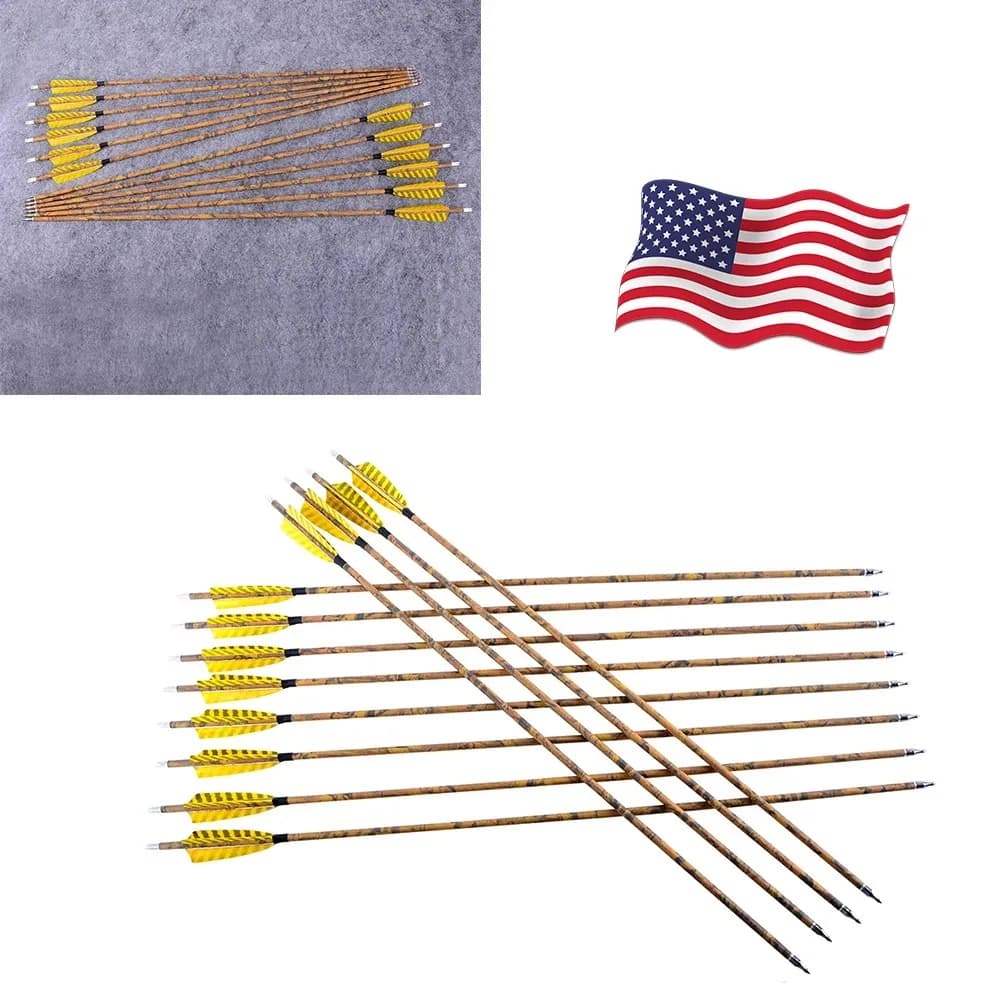 12pcs Mixed Carbon Arrows 31.5 Inch Camo Color Spine 500 Arrow Shaft ID 6.2mm 100 grain Arrowhead for Bow Hunting Shooting Target
