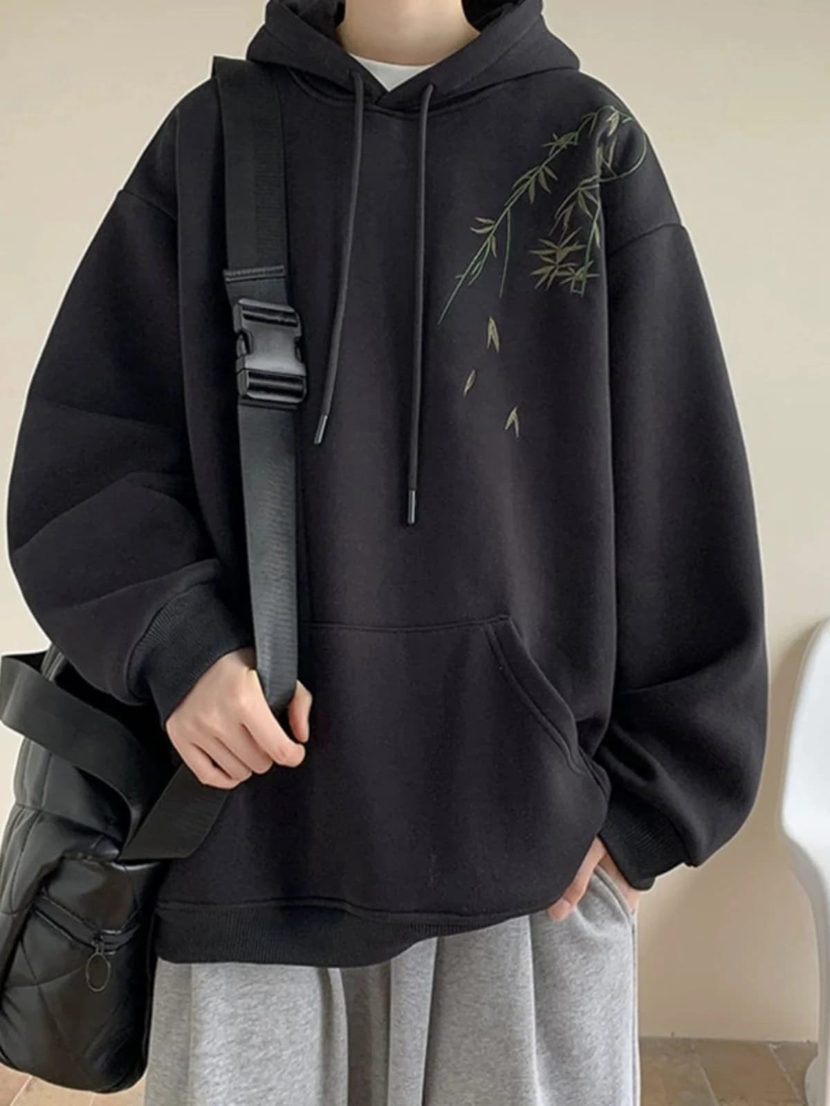 New Chinese Style Men's Hoodie Autumn Winter Thickened Fleece Embroidered Oversize Oliver Velvet Jacket Casual Loose Fit