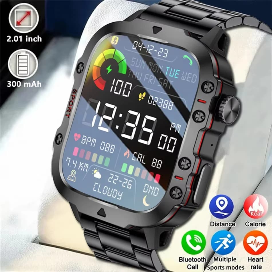 KESHUYOU Sport all'aria aperta Smart Watch Schermo HD da 2,01 pollici Torcia a LED Bluetooth Parlante Smart Watch per uomini Donne Regali di festa
