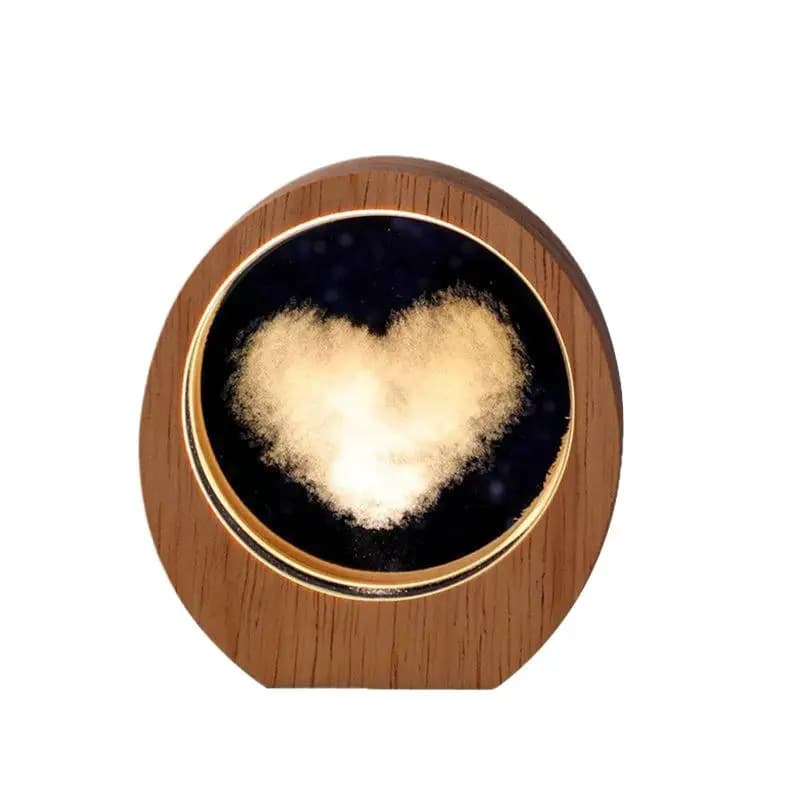 【HM】Lampada Notturna 3D con Incisione Interna a Forma di Pianeta, Ornamento da Scrivania in Cristallo Luminoso con Base in Legno, Regalo di Compleanno Unico per Studenti
