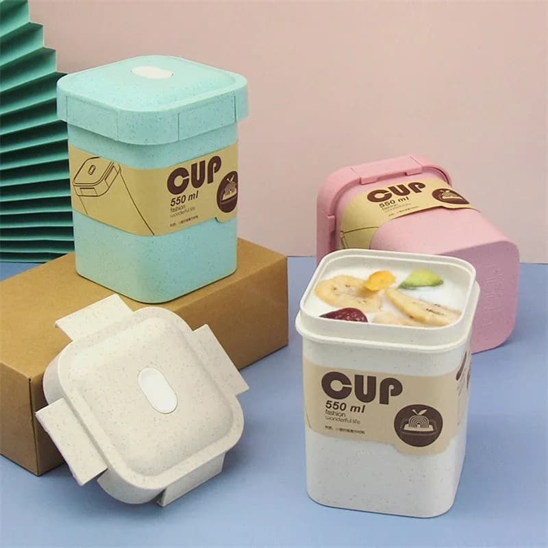 550ml scatola per il pranzo in paglia di grano tazza per zuppa barattolo per alimenti per studenti impiegato sano BPA Free microonde Bento Box tazza per la colazione