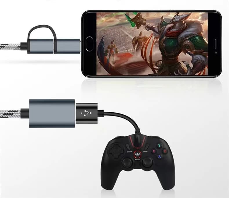 Type C Male To USB A Female Micro 2 In 1 OTG Braided Adapter Cable Support U Disk And Peripheral Connection
