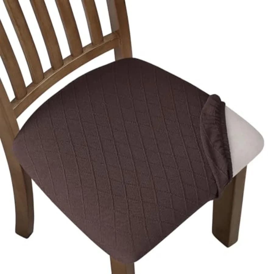 Stretch Chair Seat Covers 4 PCS, Removable Washable Dining Chair Covers Anti-Dust Dining Room Seat Cushion Slipcovers 4, Chocol