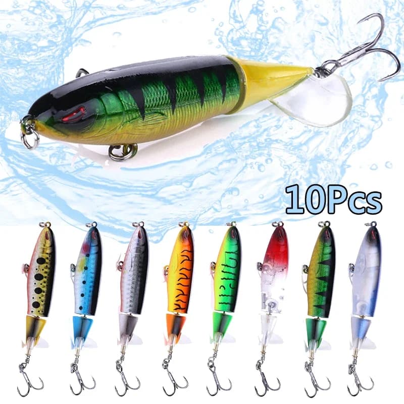 10Pcs Popper Fishing Lure Set 11cm/14cm Artificial Topwater Hard Bait Rotating Wobblers Tail Tackle Fishing Accessories