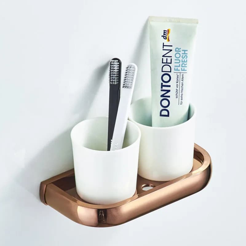 Portaspazzolino in oro rosa set di spazzolini da denti con tazza a setole doppie portaspazzolino