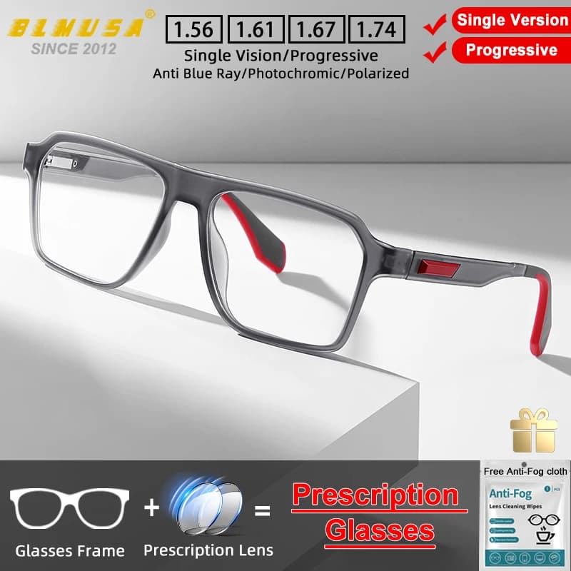 BLMUSA Retro Grande Cornice Ultraleggera TR Antiscivolo Sport Occhiali Miopia Anti Luce Blu Prescrizione Lettura Guida Occhiali da Sole
