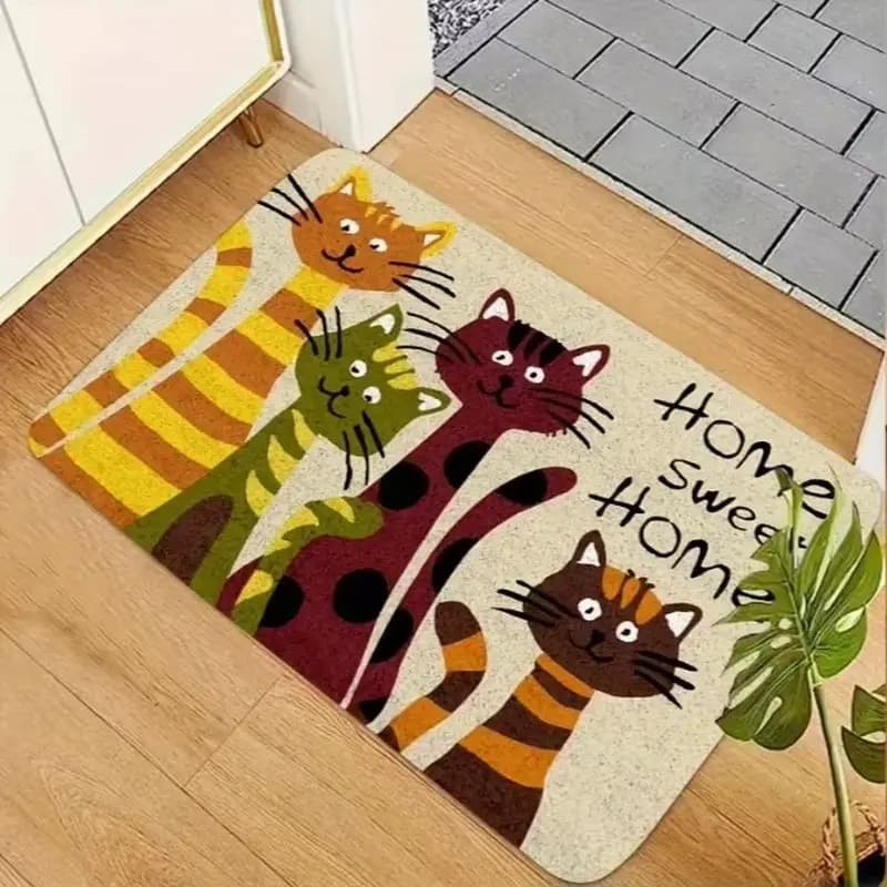 VIKAMA Cute Kitten Welcome Doormat Three Cats Fluffy Non Slip Absorbent Rug For Entryway Shower Bedroom Pet Decor