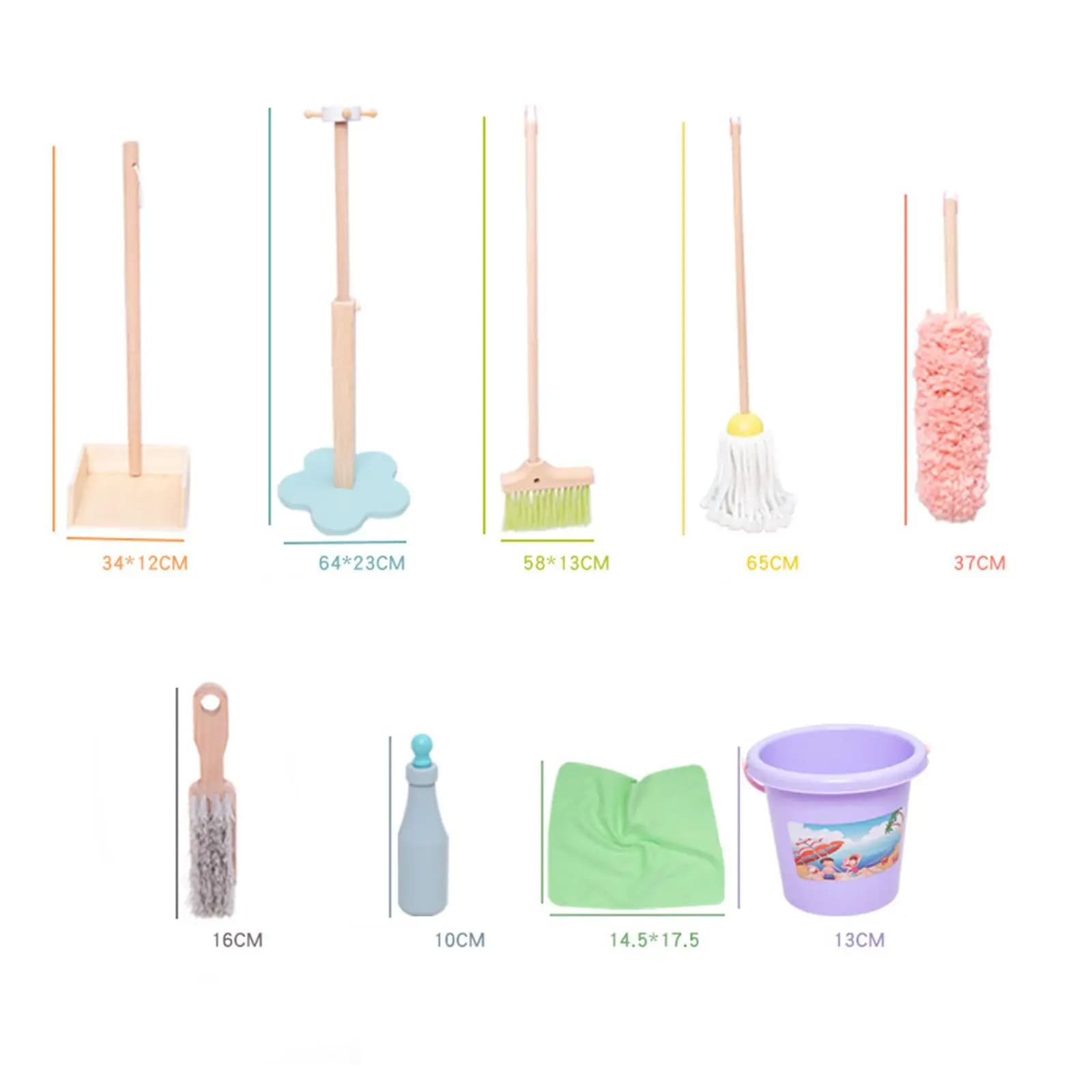 Set di 9 Attrezzi per la Pulizia per Bambini, Kit per l'Organizzazione della Casa con Spazzola e Mop, Regalo di Compleanno per Bambini 3-8 Anni