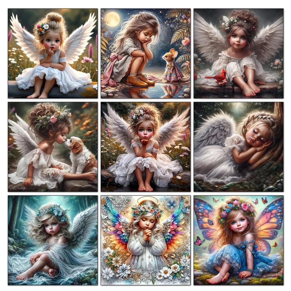 5D Diy Diamond Painting Angel Little Girl The Full Round/Square Mosaic Embroidery Cross Stitch Kawaii Home Decoration