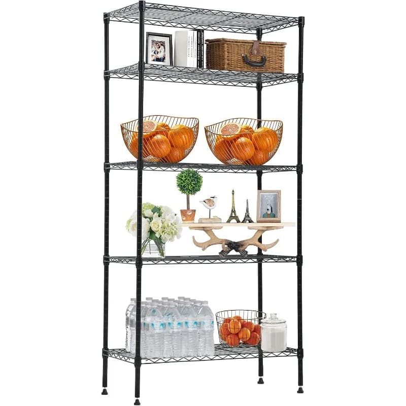 5 Level Resistant Storage Shelves Metal Organizer NSF Wire Shelves For Garage Storage Kitchen Laundry