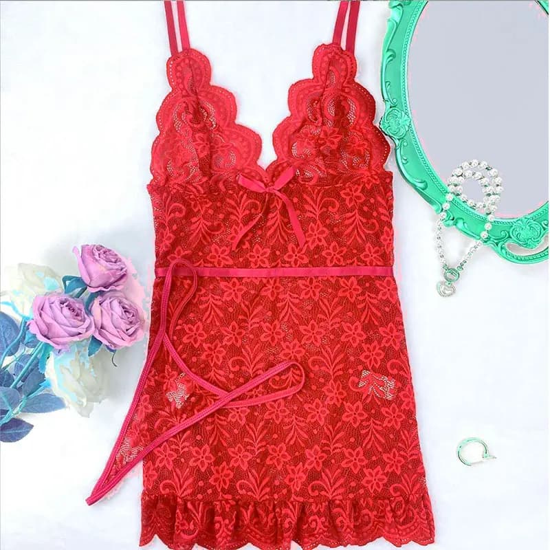 Set di lingerie in pizzo da donna pigiama senza schienale vuoto intimo sensuale set di biancheria intima porno con reggiseno aperto a V profondo