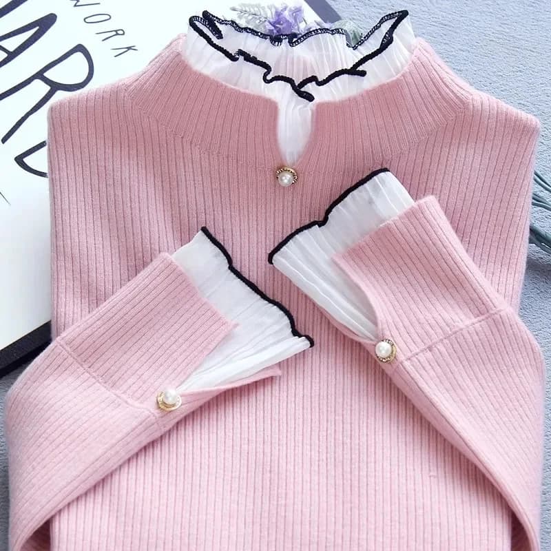 Maglione in Cashmere Primavera-Autunno 2026, Pullover Lavorato a Maglia da Donna con Collo Semi-Alto, Morbido e a Maniche Lunghe