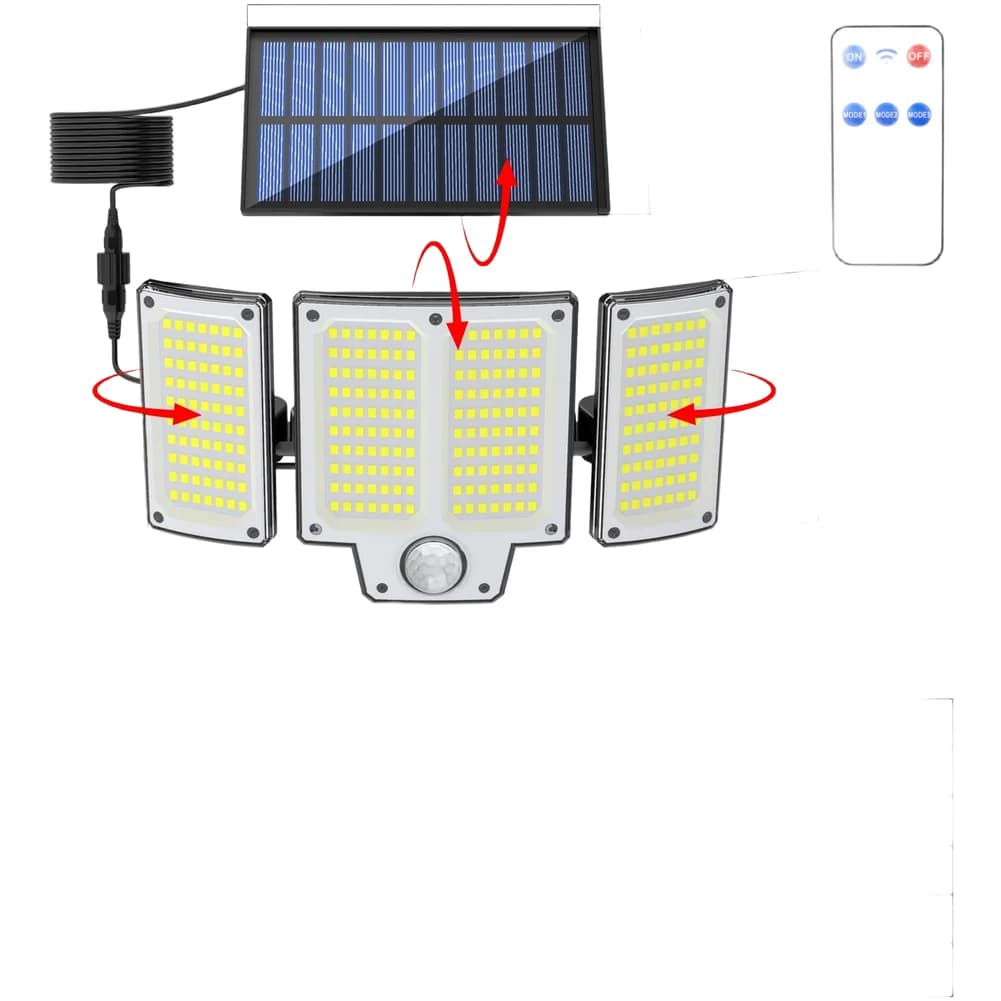 Lampada da parete per giardino esterno girevole a 3 teste con sensore di movimento solare Illuminazione con rilevamento impermeabile per garage Portici Lampioni