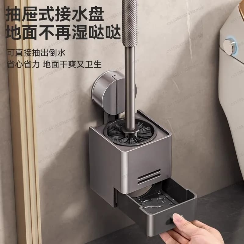 Suction Cup Toilet Brush Holder, Drill-Free Bathroom Storage Rack with Drainage Design