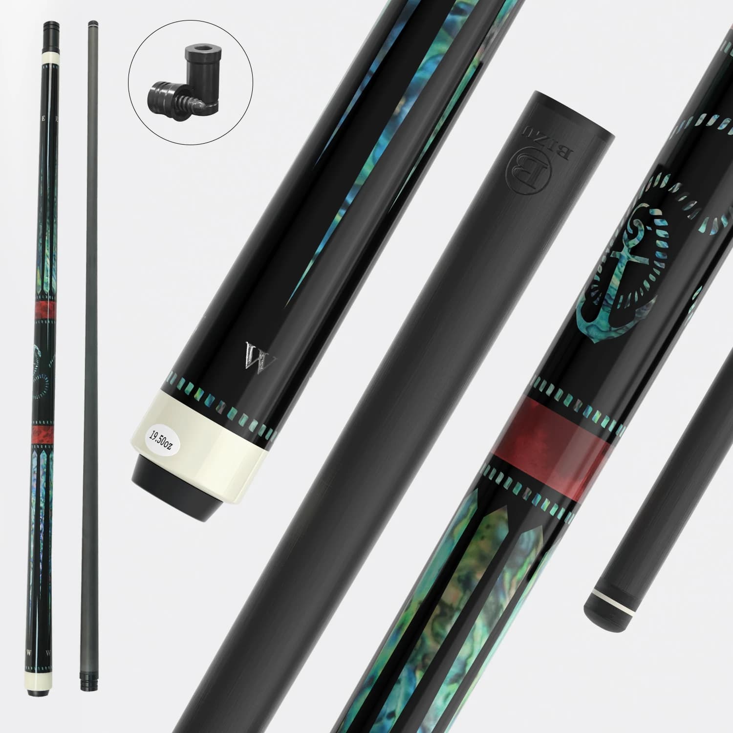 Stecca da biliardo BIZU Black Tech a nove palline in fibra di carbonio con punta da 12,5 mm per prestazioni migliorate