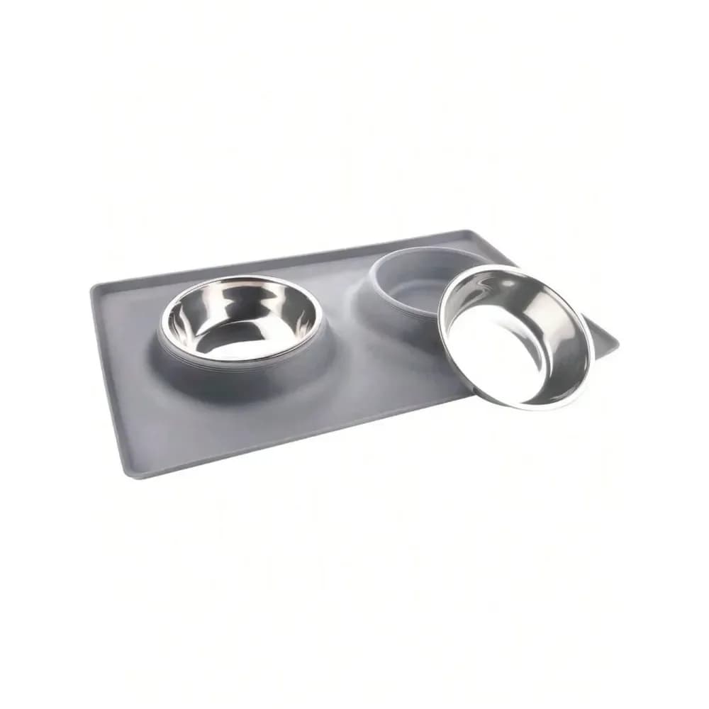 Accessori per Cani, Set Ciotole con Tappetino, Set Ciotole per Cibo e Acqua per Gatti 13.5oz Ciascuna con Tappetino in Silicone Antiscivolo, Doppia Ciotola per Alimentazione Animali