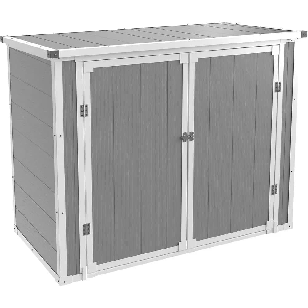 Gray 41 Cu.ft. Horizontal Outdoor Trash Can Storage Shed Plastic Resin Cabinet
