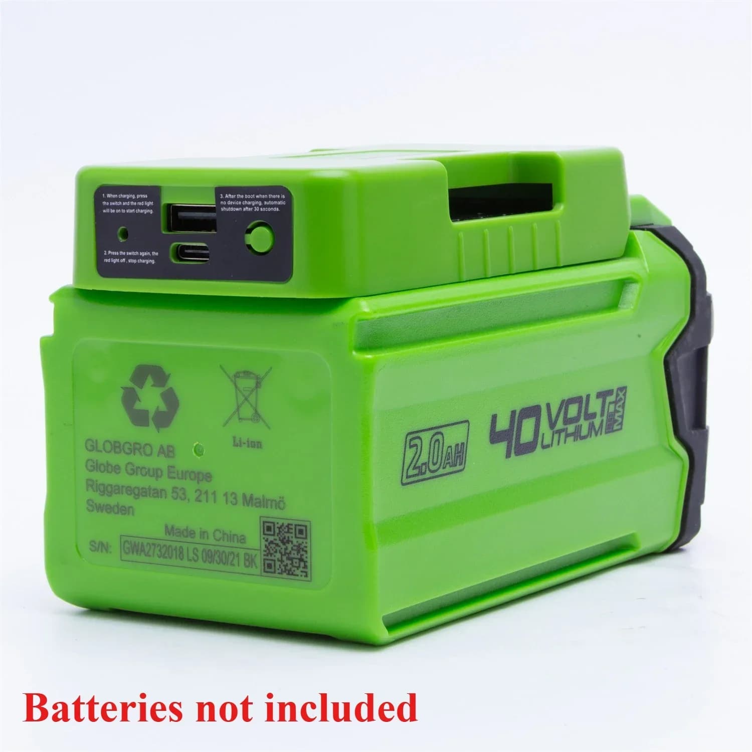Adattatore per banca di potere mobile senza fili per batteria agli ioni di litio G-max GREENWORKS da 40 V per uso interno ed esterno con USB TYPE-C (NO batteria)