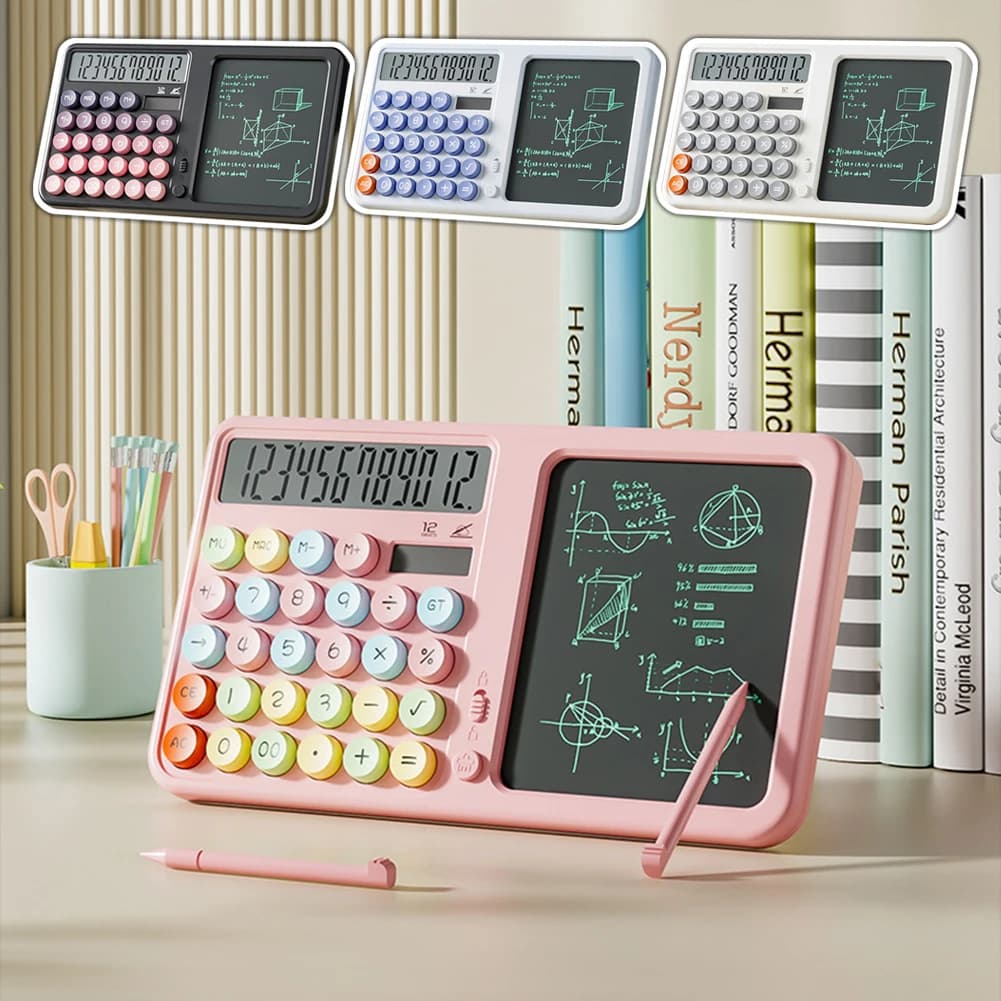 Calcolatrice a energia solare 2 IN 1 Display LCD da 12 cifre Desktop con penna per tablet da 6 pollici per ufficio Business School Home