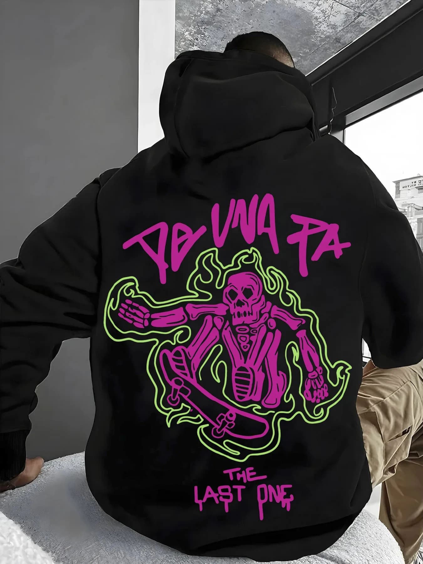 Felpe con cappuccio stampate da skateboard Design con motivi stampati sul retro Felpe con cappuccio da uomo