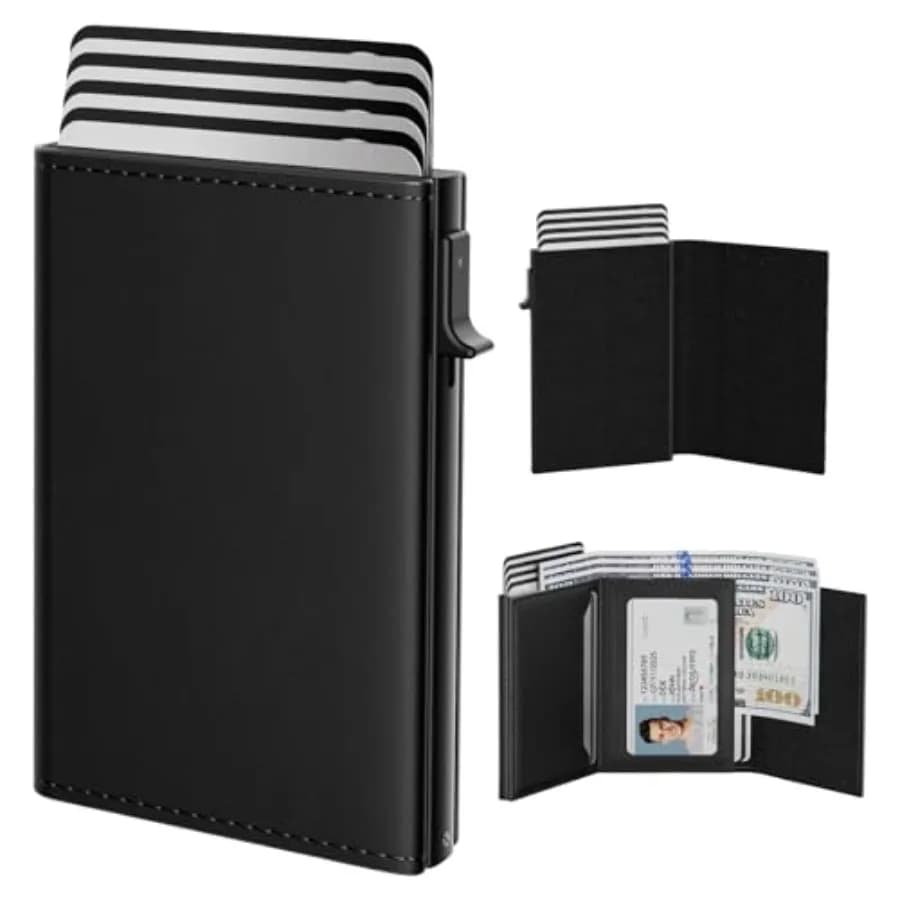 Portafoglio da uomo con porta carte: custodia in alluminio a scomparsa, vera pelle, smart, blocco RFID, sottile, minimalista, per tasca frontale - 9-14 carte