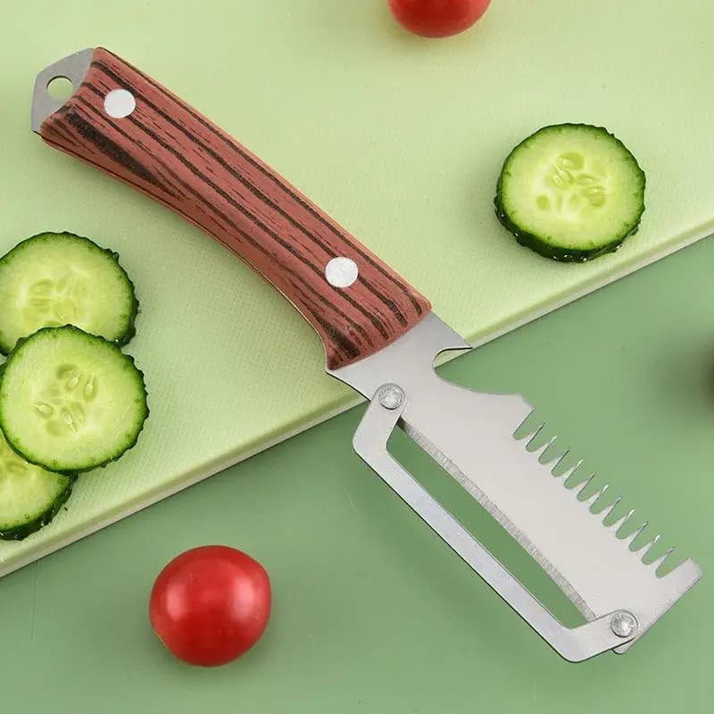 Nuovo coltello pelapatate seghettato 3 in 1, pelapatate premium con tritatutto per cipollotti e apribottiglie, utensile da cucina