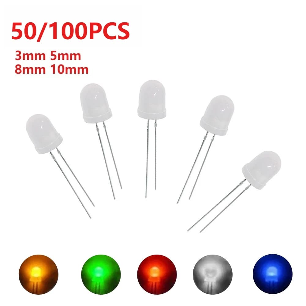 50 pcs/100 pcs LED 3mm 5mm 8mm 10mm Fog Diffused Kit Diodes LED Multicolor Diodes Light emitters White Red Yellow Blue Green