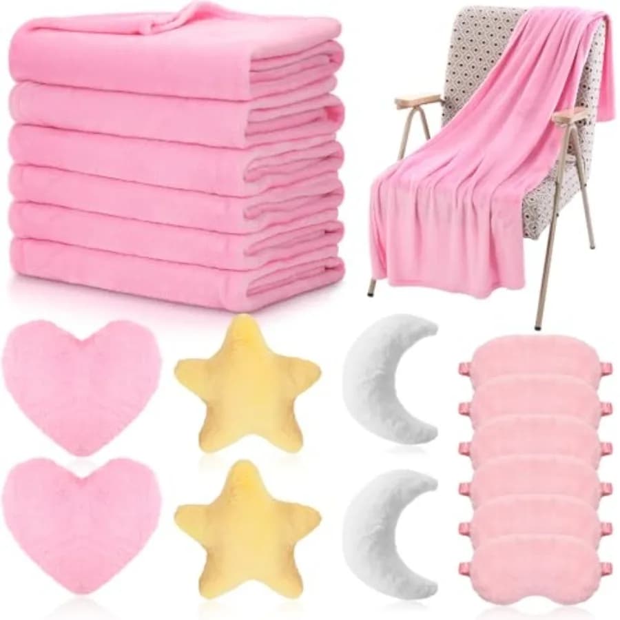 18 Pcs Sleepover Party Supplies Set for Girls Slumber Fleece Soft Blankets Moon Star Cloud Throw Pillow Cushion Plush Sleep Eye