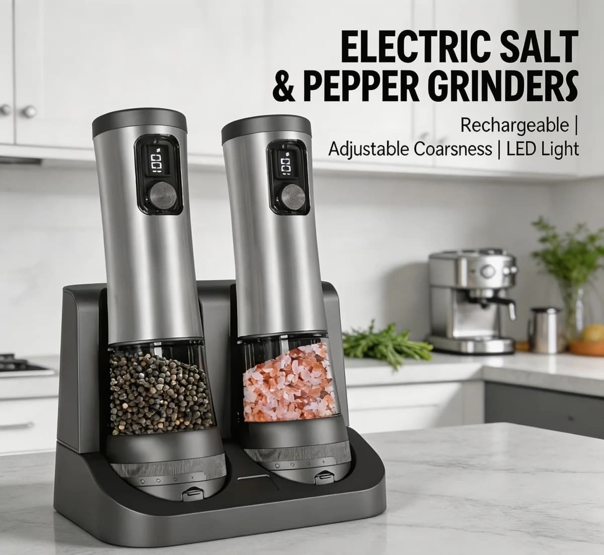 Automatic Salt And Pepper Grinder Set Rechargeable Base Led Display Kitchen Utensils Spice Processing Tool JJ2636