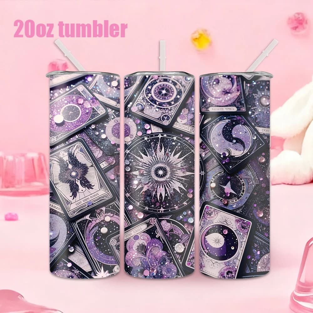 1 bottiglia d'acqua/tumbler in acciaio inossidabile con motivo astrologico e con motivi tarocchi - 20 once (591 ml)