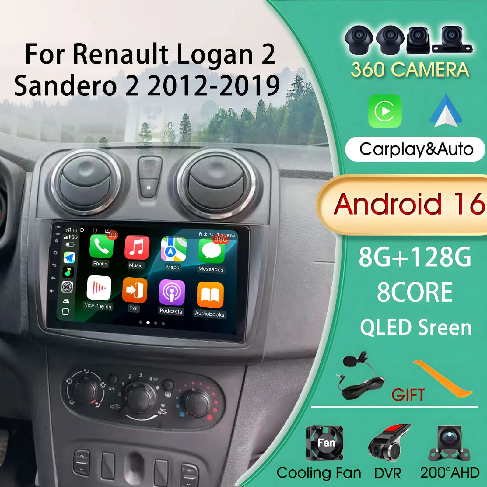 Autoradio Android 13 Per Renault Logan 2 Sandero 2 2012-2019 Multimediale Automotive Carplay Android Auto Stereo Lettore per auto gps