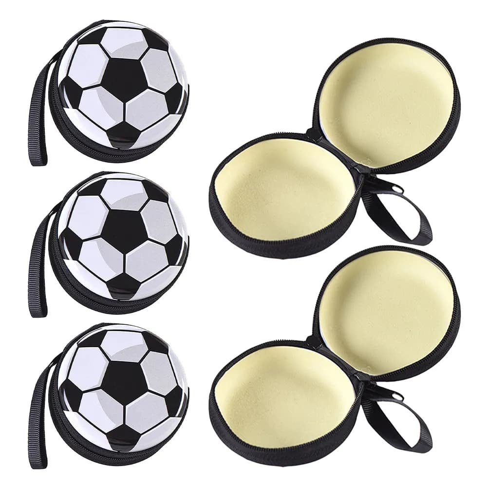 5Pcs Football Coin Purse Tinplate Box Creative Round Soccer Shaped Storage Organizer Portable Snack Change Pouch for Sports Fans