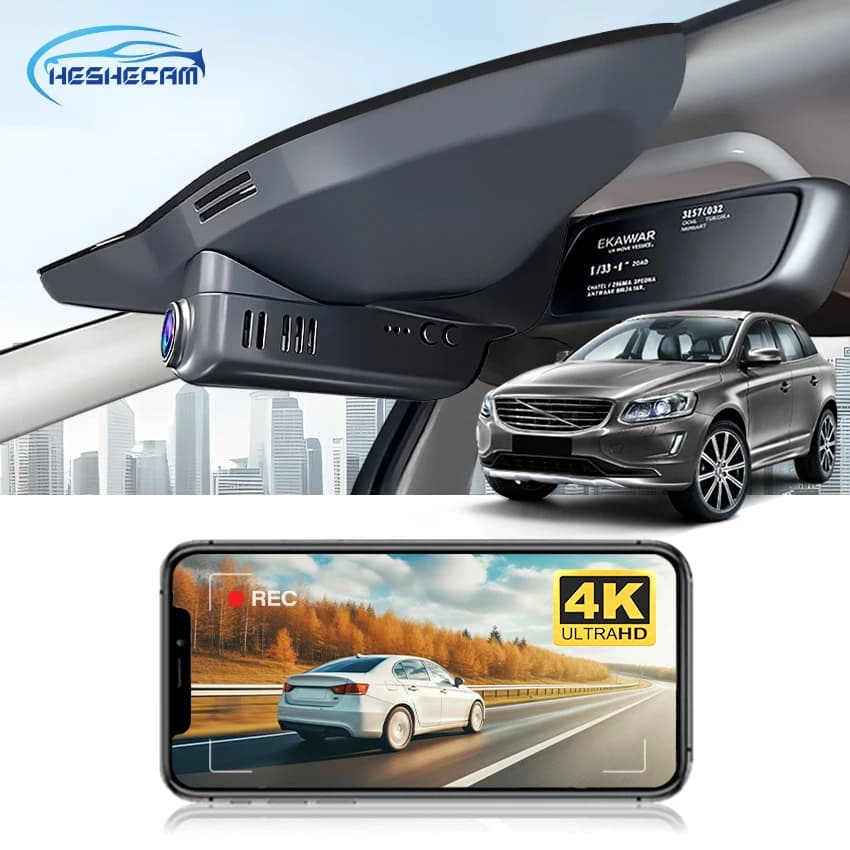 Dash Cam per Volvo XC60 2014 2015 2016 2017, HESHECAM 4K 2160P Car DVR WIFI Videoregistratore Telecamera per auto, Installazione semplice, Visione notturna